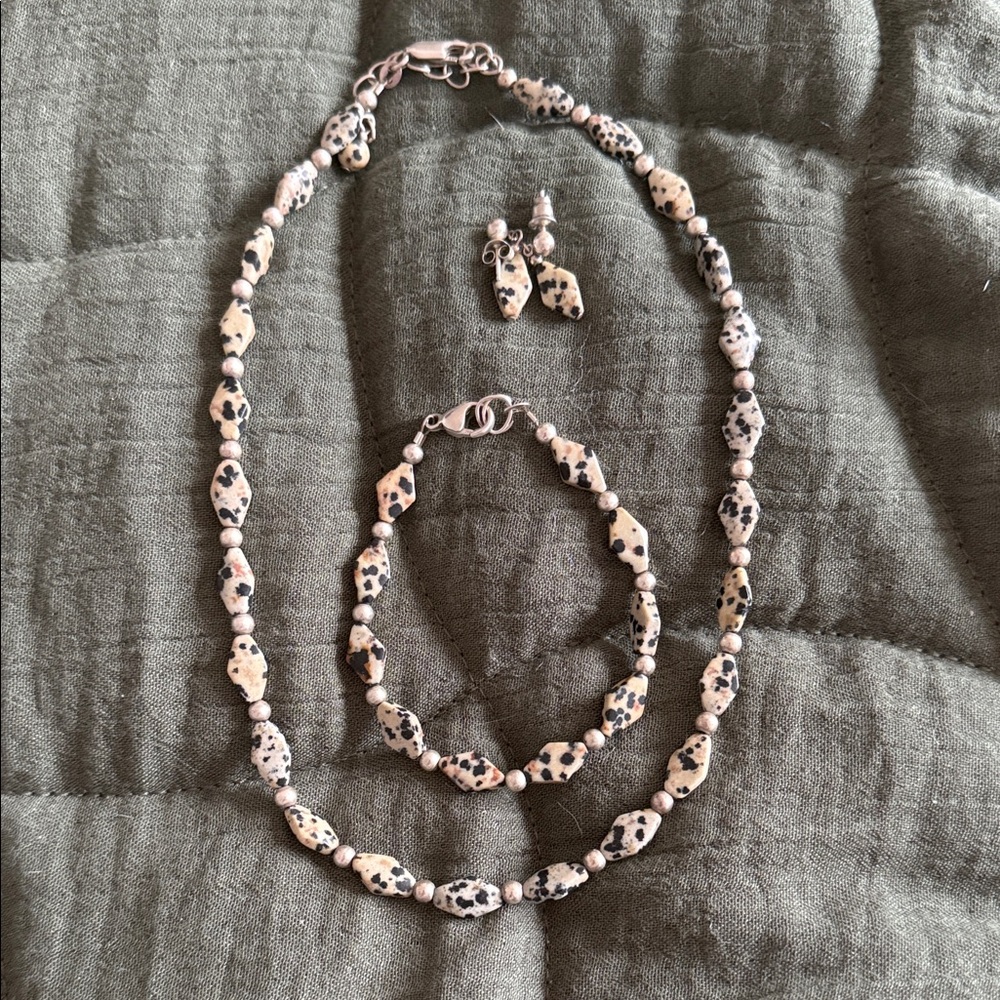 Dalmatian Stone Jewelry Set - Necklace, Bracelet, and Earrings